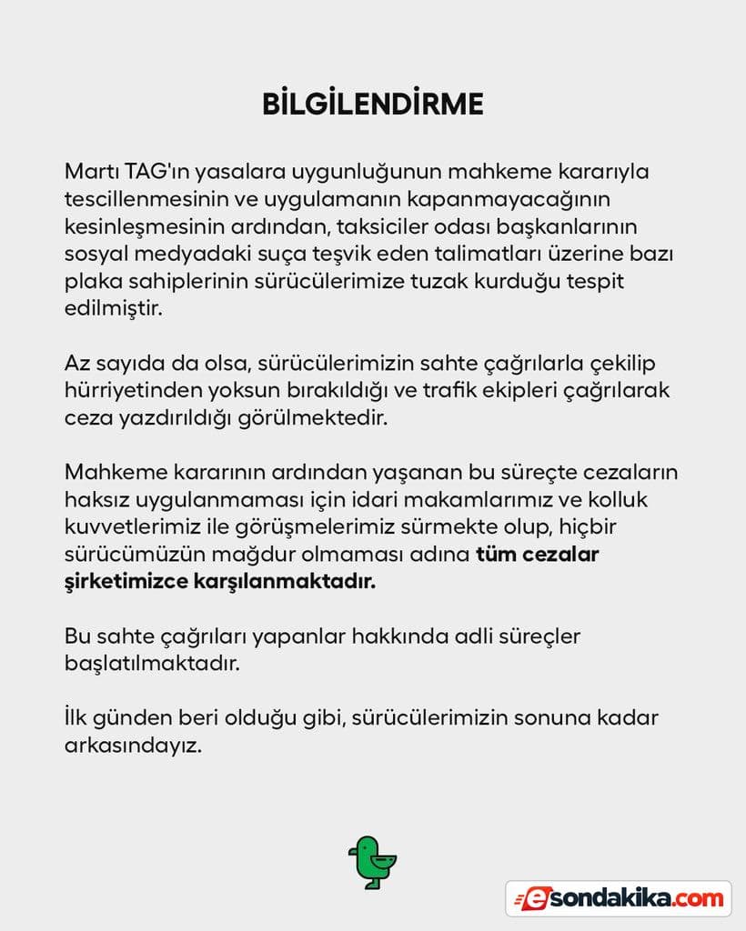Martı Says It Will Cover TAG Drivers’ Fines