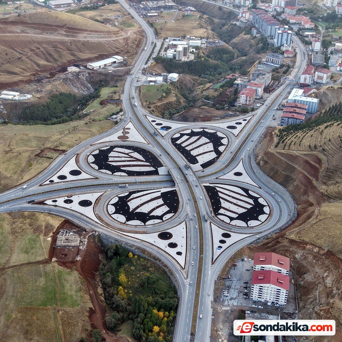Landscaping work at an intersection in Bitlis filmed from above