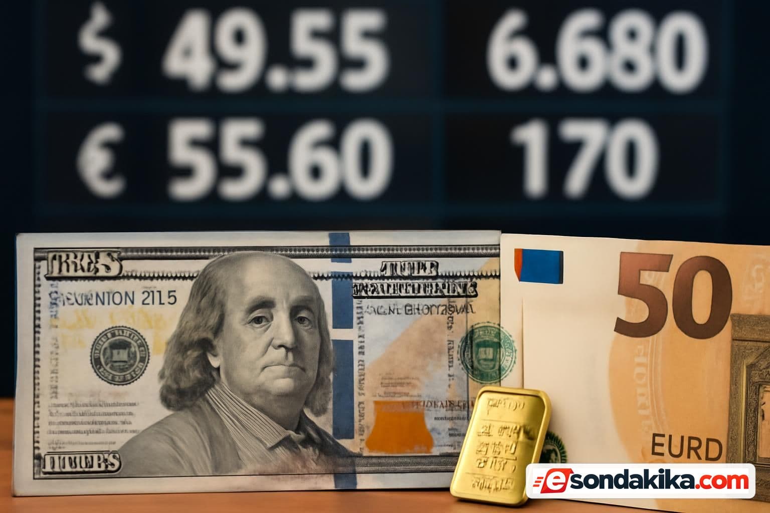 Dollar at 49.55 lira, euro at 55.60 lira; gram gold at 6,680 lira