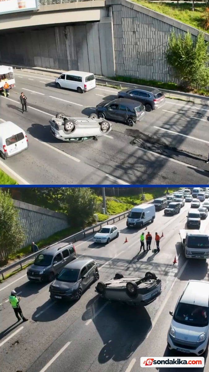 Five-vehicle crash on Istanbul’s TEM Motorway in Bağcılar