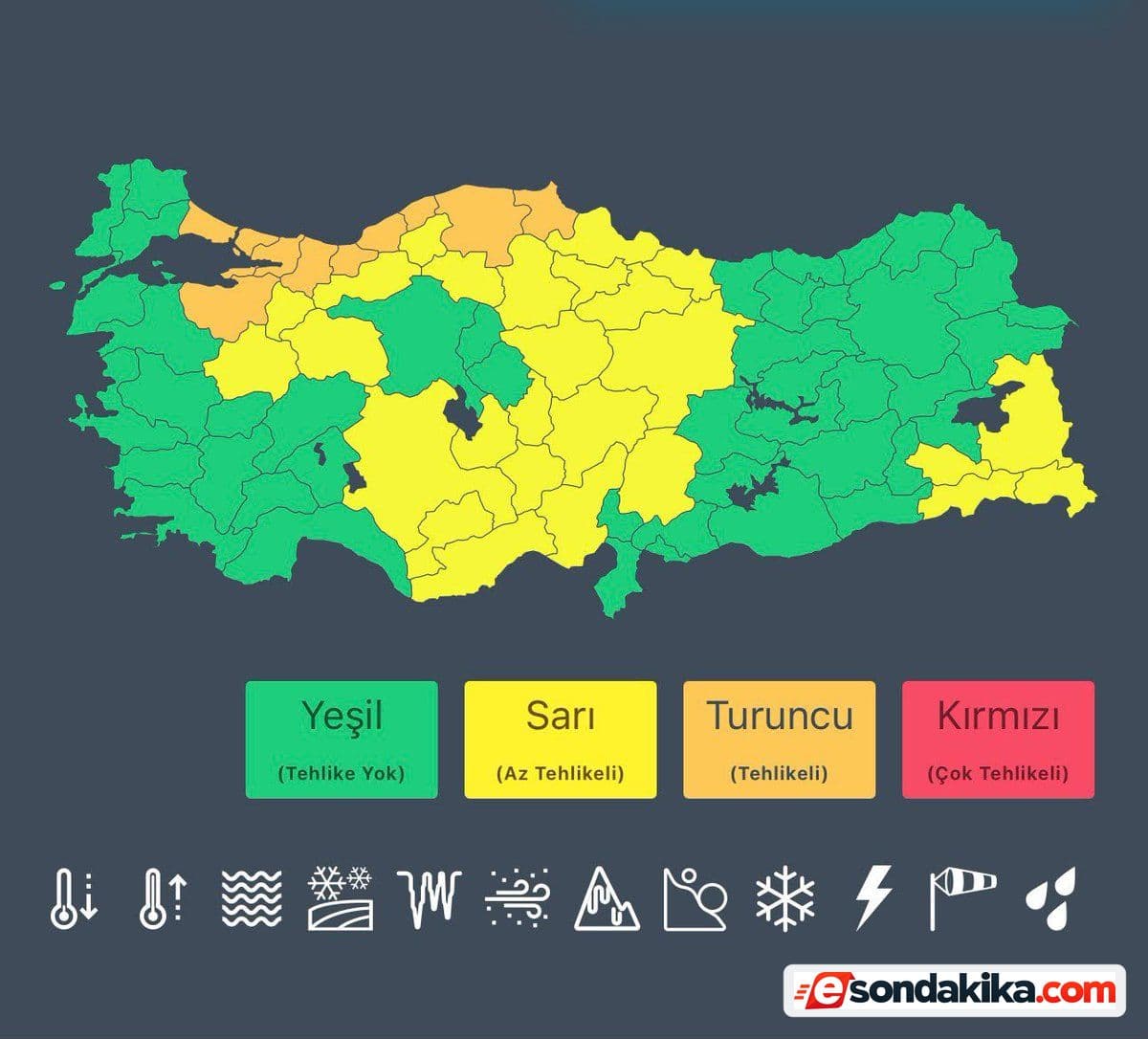 Meteoroloji’den 36 il için turuncu ve sarı kodlu uyarı