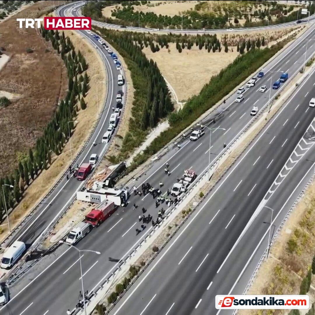 Manisa'da 11 kişinin hayatını kaybettiği kaza yeri havadan görüntülendi